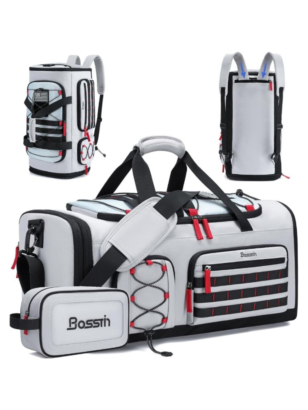 45L Expandable Gym Duffle Bag with Shoe Compartment Nylon Water Resistant
